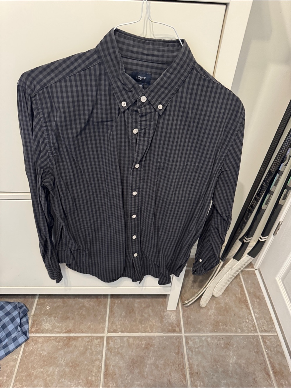J. Crew Men's Dark Gray Gingham Button-Down Shirt